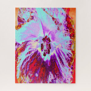 Abstract Tropical Aqua and Purple Hibiscus Flower Jigsaw Puzzle