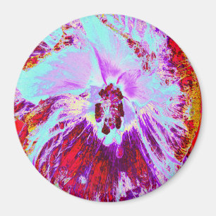Abstract Tropical Aqua and Purple Hibiscus Flower Magnet