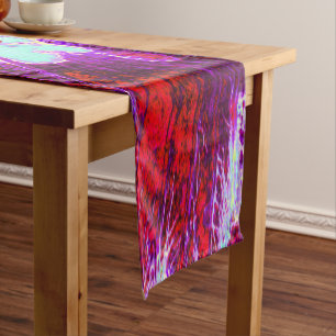 Abstract Tropical Aqua and Purple Hibiscus Flower Medium Table Runner