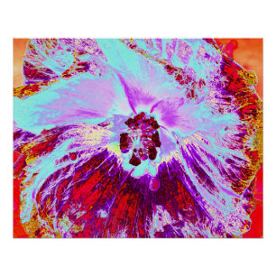 Abstract Tropical Aqua and Purple Hibiscus Flower Poster