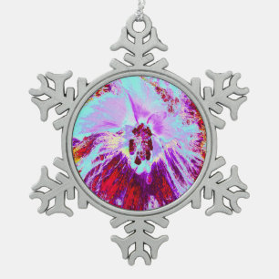 Abstract Tropical Aqua and Purple Hibiscus Flower Snowflake Pewter Christmas Ornament