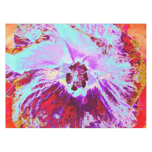 Abstract Tropical Aqua and Purple Hibiscus Flower Tablecloth