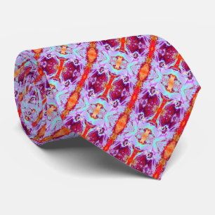 Abstract Tropical Aqua and Purple Hibiscus Flower Tie