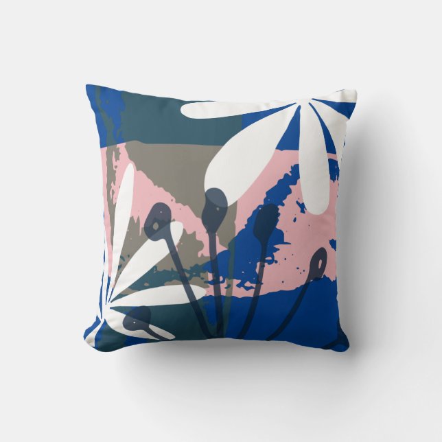 Abstract tropical floral art cushion (Front)
