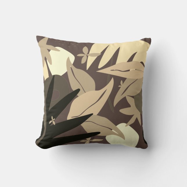 Abstract Tropical Floral on Natural Brown Cushion (Front)