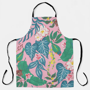 Abstract tropical flowers, guache painting pattern apron
