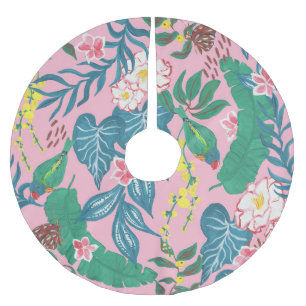 Abstract tropical flowers, guache painting pattern brushed polyester tree skirt