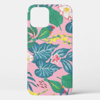 Abstract tropical flowers, guache painting pattern