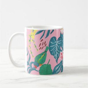 Abstract tropical flowers, guache painting pattern coffee mug