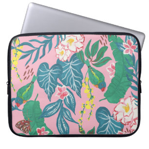 Abstract tropical flowers, guache painting pattern laptop sleeve