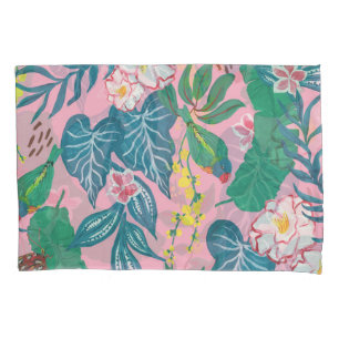 Abstract tropical flowers, guache painting pattern pillowcase