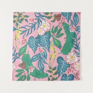 Abstract tropical flowers, guache painting pattern tapestry