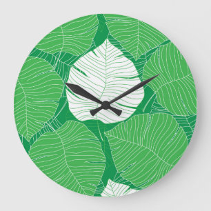 Abstract tropical leaf, artistic painting. large clock