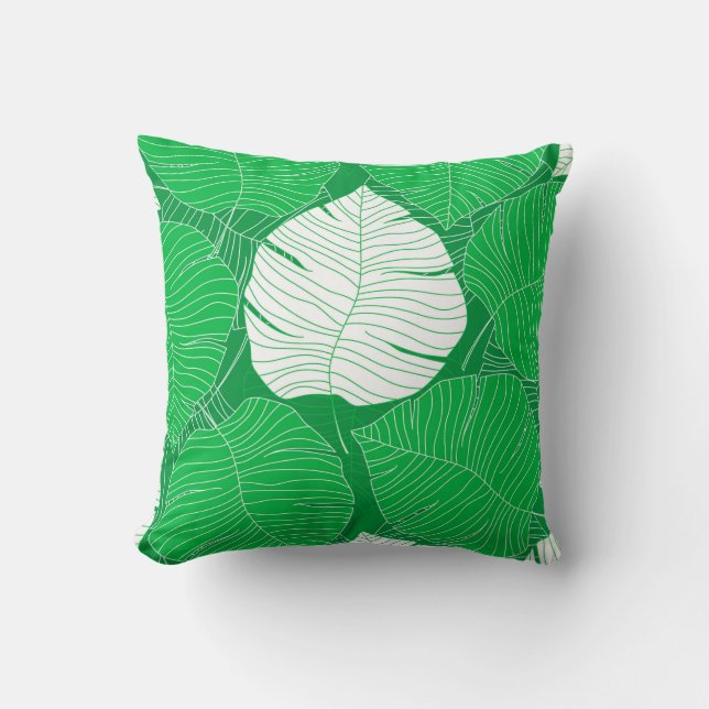 Abstract tropical leaf painting design cushion (Front)
