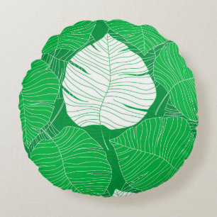Abstract tropical leaf painting design round cushion