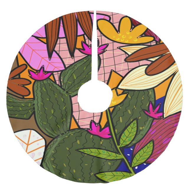 Abstract tropical leaves and flowers   brushed polyester tree skirt (Front)