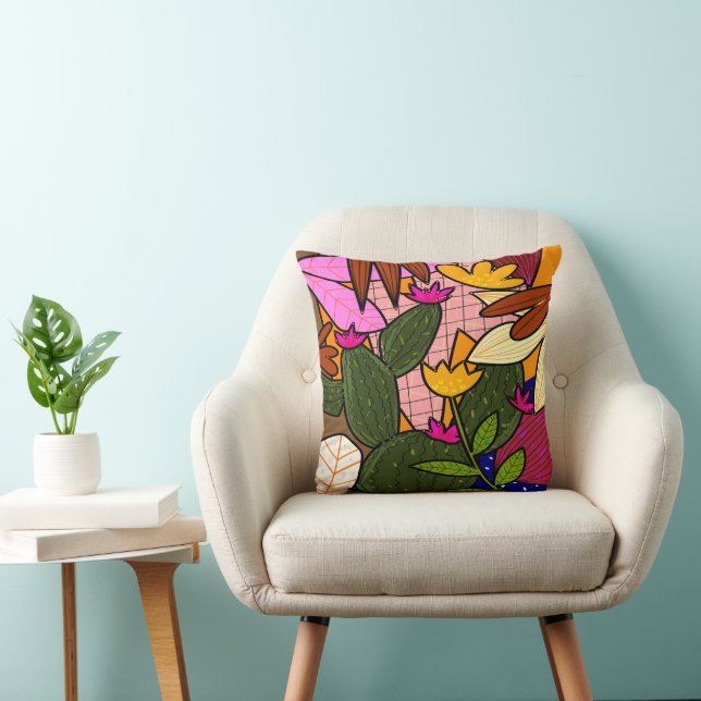 Abstract tropical leaves and flowers cushion (Chair)