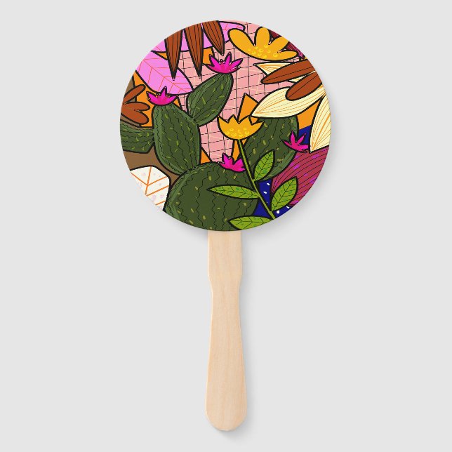 Abstract tropical leaves and flowers   hand fan (Front)