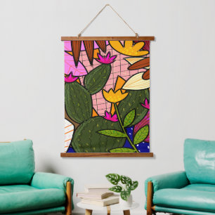 Abstract tropical leaves and flowers hanging tapestry
