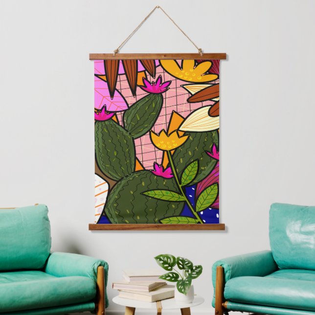 Abstract tropical leaves and flowers   hanging tapestry (Living Room)