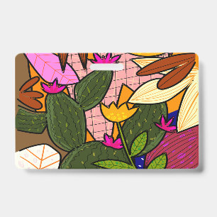 Abstract tropical leaves and flowers ID badge