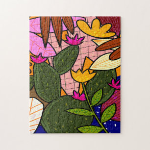 Abstract tropical leaves and flowers jigsaw puzzle