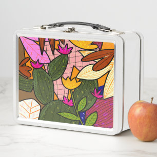 Abstract tropical leaves and flowers   metal lunch box