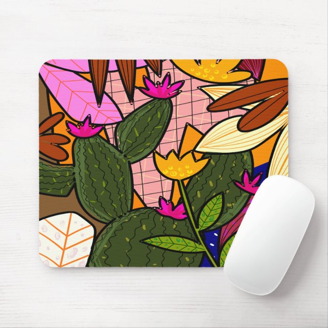 Abstract tropical leaves and flowers   mouse pad (With Mouse)