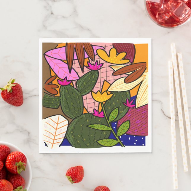 Abstract tropical leaves and flowers   napkin (Insitu)