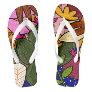 Abstract tropical leaves and flowers thongs
