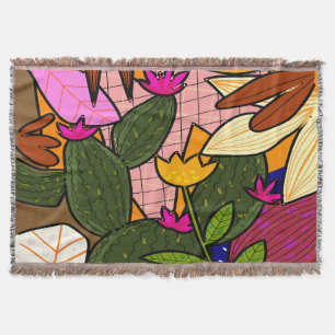 Abstract tropical leaves and flowers throw blanket