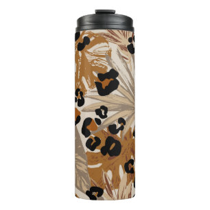 Abstract tropical leaves and grunge leopard camouf thermal tumbler