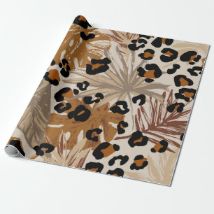 Abstract tropical leaves and grunge leopard camouf wrapping paper