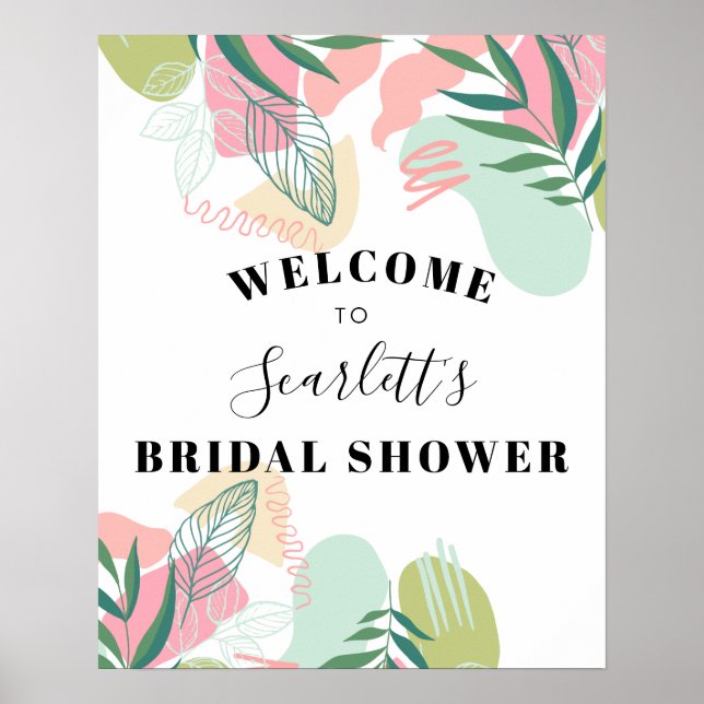 Abstract Tropical Leaves Bridal Shower Welcome Poster (Front)