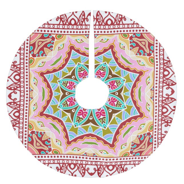 Abstract Tropical Leaves Diverse Pattern Brushed Polyester Tree Skirt (Front)