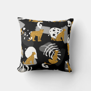 Abstract Tropical Leaves Leopard Pattern Cushion