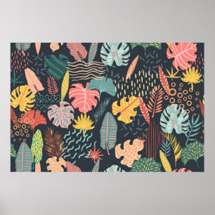 Abstract tropical leaves on blue background. Seaml Poster