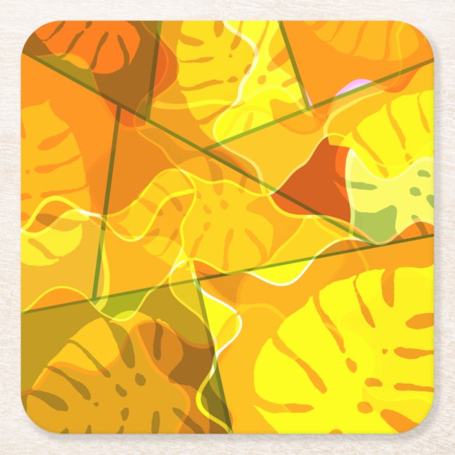 ABSTRACT TROPICAL LEAVES  SQUARE PAPER COASTER (Front)