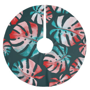 Abstract Tropical Leaves, Watercolor Bright. Brushed Polyester Tree Skirt