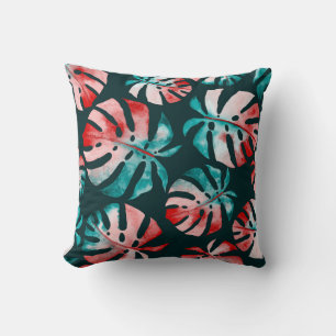 Abstract Tropical Leaves, Watercolor Bright. Cushion
