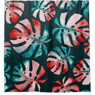 Abstract Tropical Leaves, Watercolor Bright. Shower Curtain