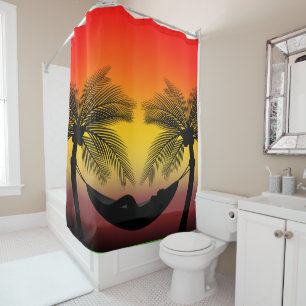 Abstract Tropical Life   Hammock Silhouette Shower Curtain
