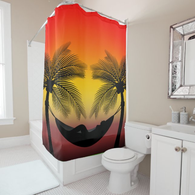 Abstract Tropical Life | Hammock Silhouette Shower Curtain (In Situ)