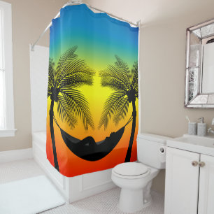 Abstract Tropical Life   Hammock Silhouette Shower Curtain