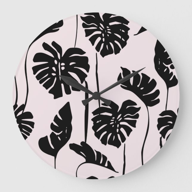 Abstract Tropical Monstera Palm Art Large Clock (Front)