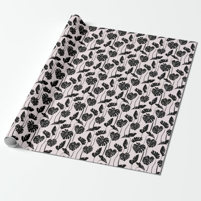 Abstract Tropical Monstera Palm Art Wrapping Paper (Unrolled)