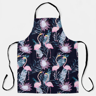 Abstract tropical pattern with flamingo, protea, l apron