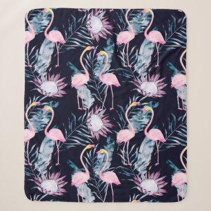 Abstract tropical pattern with flamingo, protea, l sherpa blanket