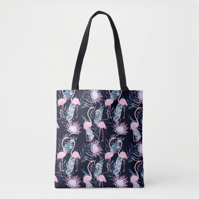 Abstract tropical pattern with flamingo, protea, l tote bag (Front)