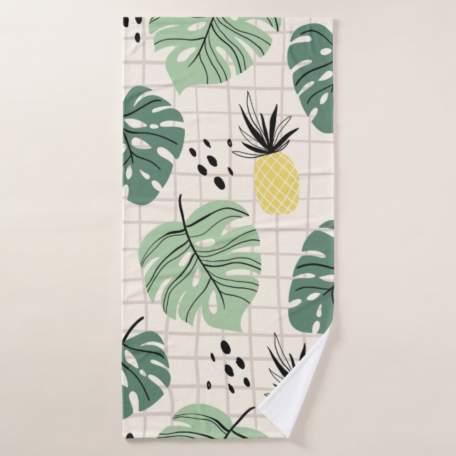 Abstract tropical seamless pattern with palm leaf  bath towel (Bath Towel)